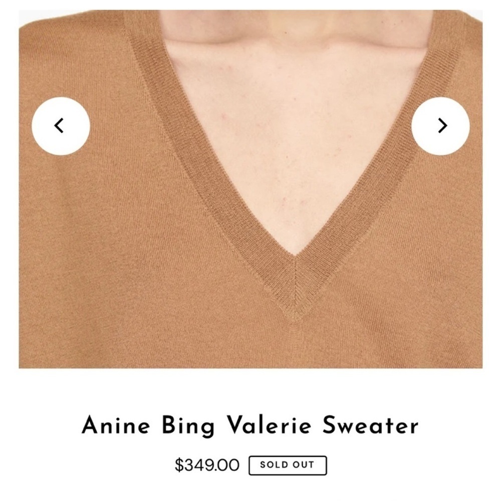 Anine Bing Cashmere Merino Wool Valerie Sweater Tan V Neck size XS - Picture 2 of 11